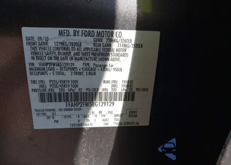 2011 Ford Taurus Limited from USA, damaged, VIN 1FAHP2FW5BG129129
